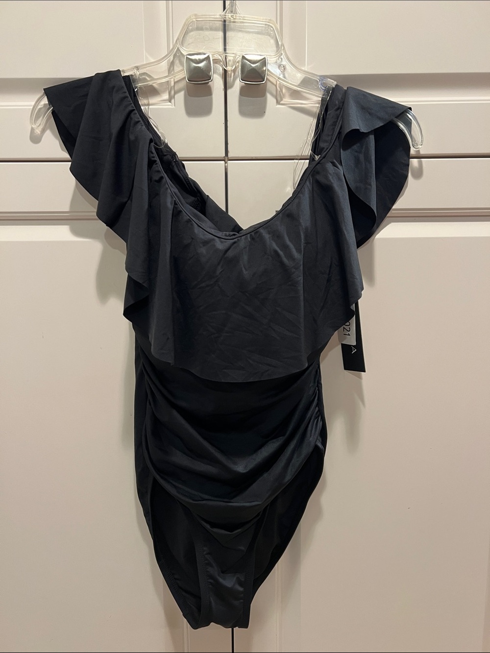 La Blanca One-Shoulder Ruffle Swim Dress - Black